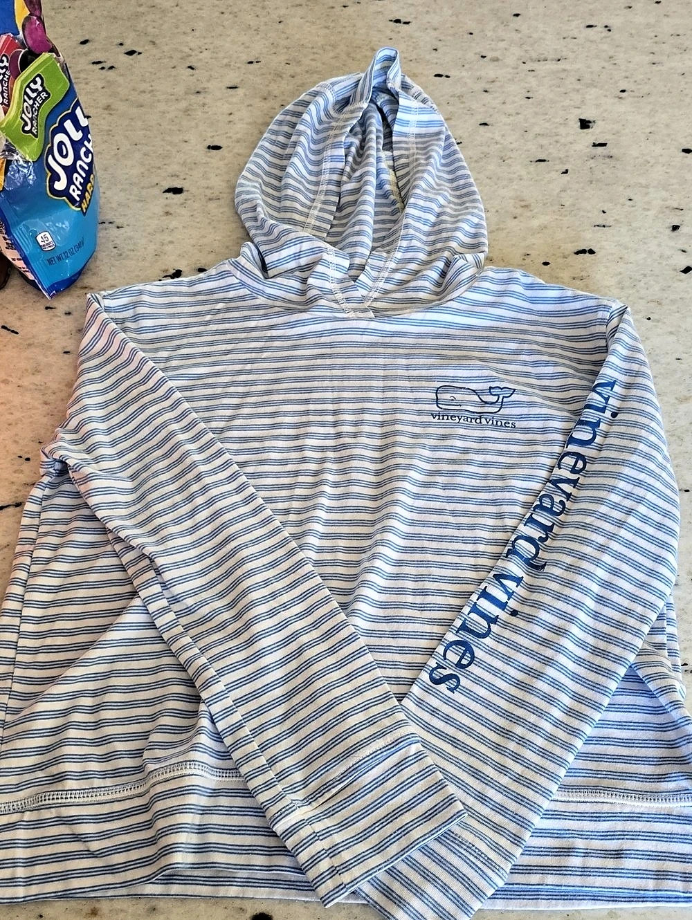 vineyard vines Striped Pullover Hoodie in Blue & White Size Kids Small